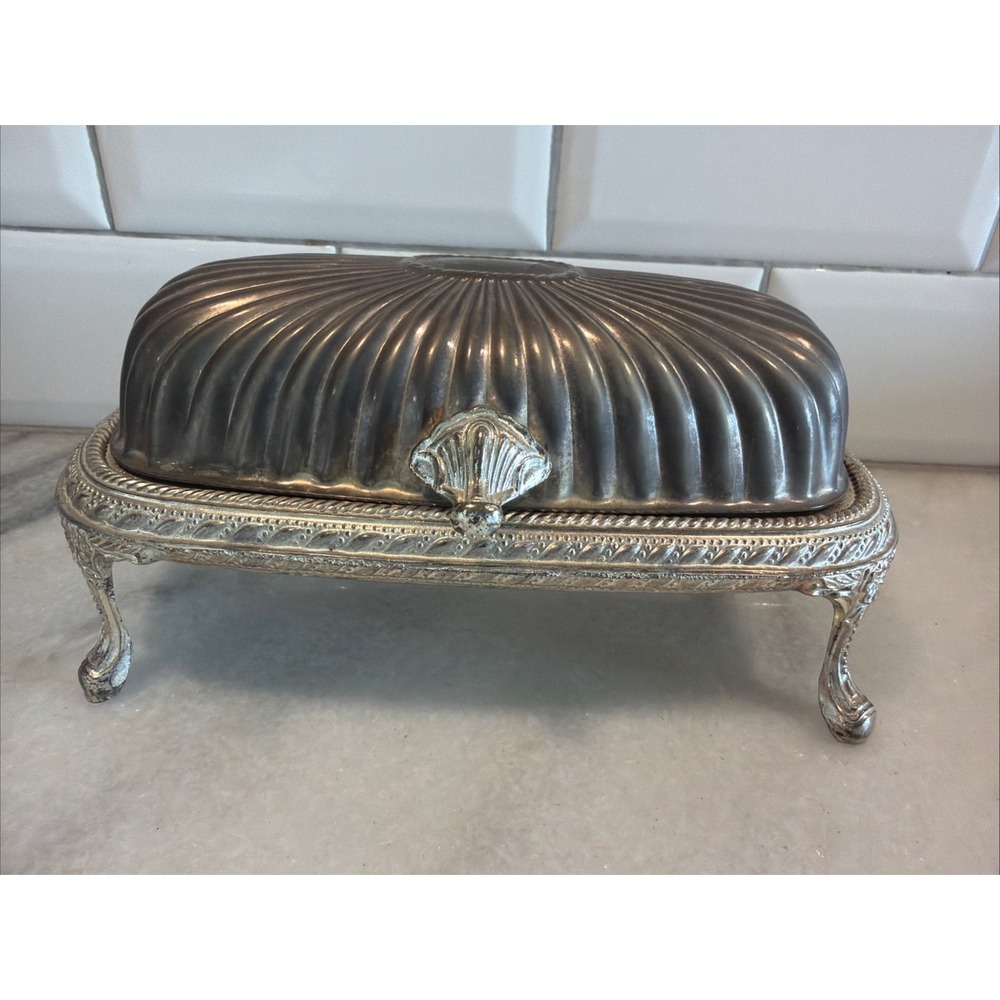 Mid-Century Modern Channeled Neoclassical Silverplate Rolltop Butter Dish ES0021